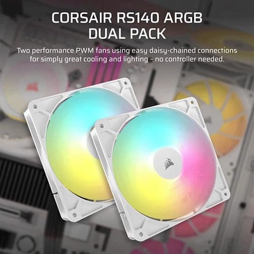 Corsair RS140 ARGB White 140mm PWM Cabinet Fan, Dual Pack